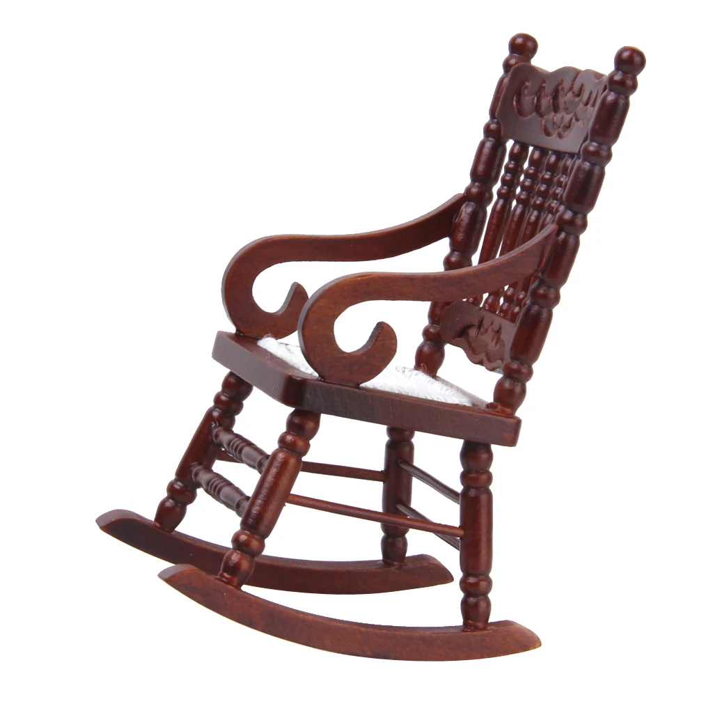 Винтаж коричневый деревянное кресло-качалка для 1/12 миниатюрный кукольный домик