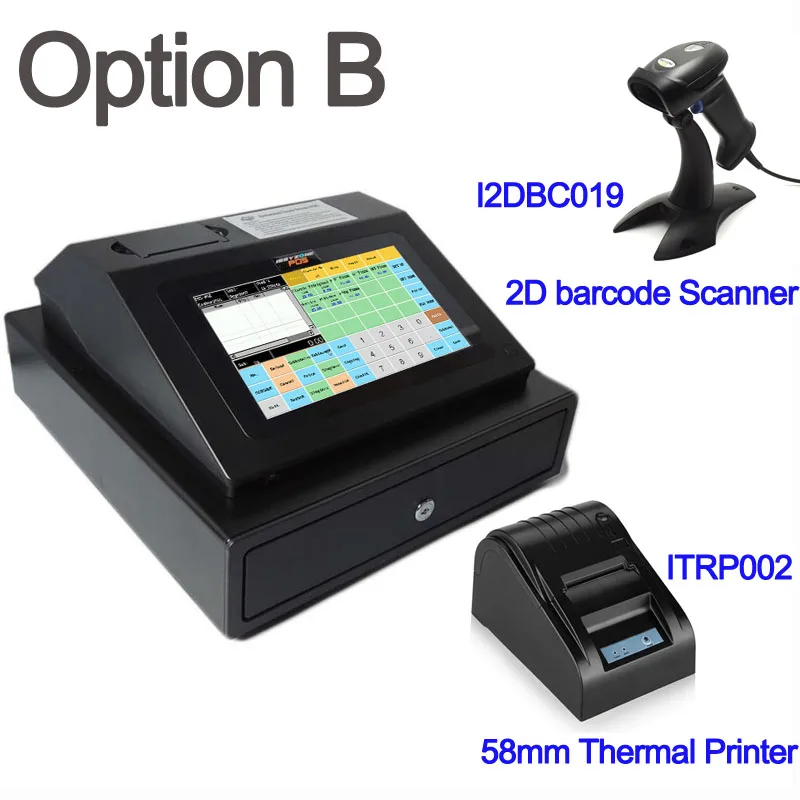 IPCR004 бесплатное программное обеспечение все в одном POS машина сенсорный экран кассовый аппарат включает кассовый ящик+ термопринтер+ сканер штрих-кода - Цвет: Option B