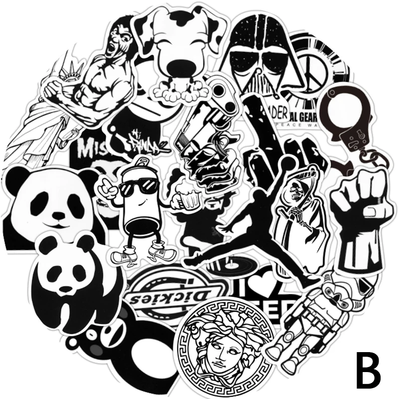 60pcs lot mixed Hot sale Black and white toy styling laptop stickers for motorcycle skateboard doodle