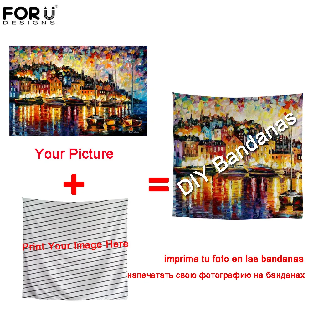 

FORUDESIGNS Fashion Custom Your Own Image/Logo/Photo Print Woman Bandanas Diy Your Design Square Scarf Casual Girls Headbands