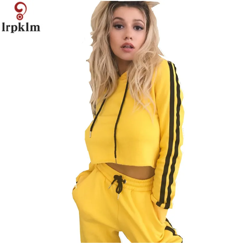 

Spring Snd Autumn Conjuntos Mujer Dos Piezas Fashion Hooded Tracksuit For Women 2018 New Yellow Women's Suit S-2XLLZ809
