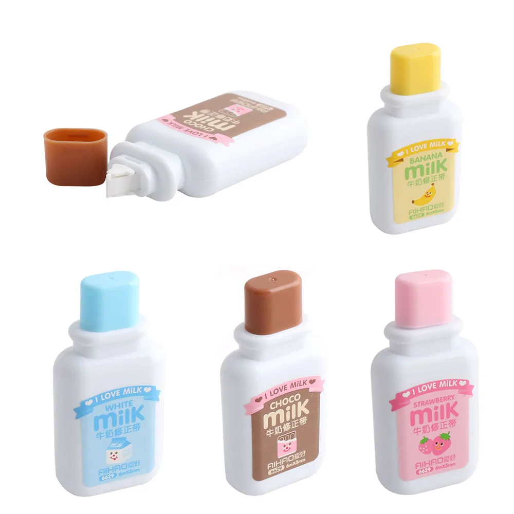 

Random Color!! 1PC Milk Bottle White Out School Office Study Students Stationery Supplies Correction Tape Tool 6M