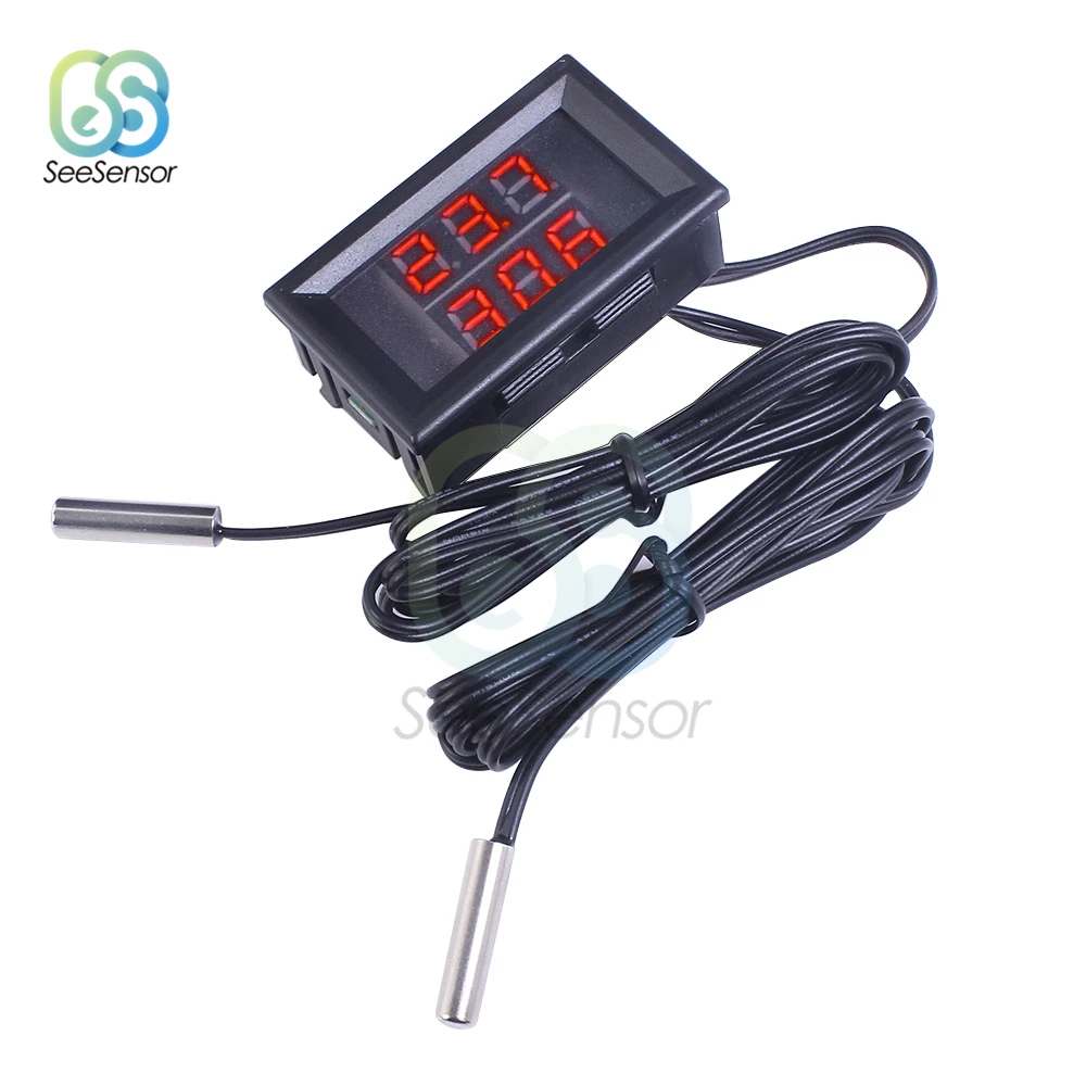 

Mini DC 4-28V Red+Red Dual Display Digital Thermometer with NTC Waterproof Metal Probe Temperature Sensor Tester Car Room Indoor