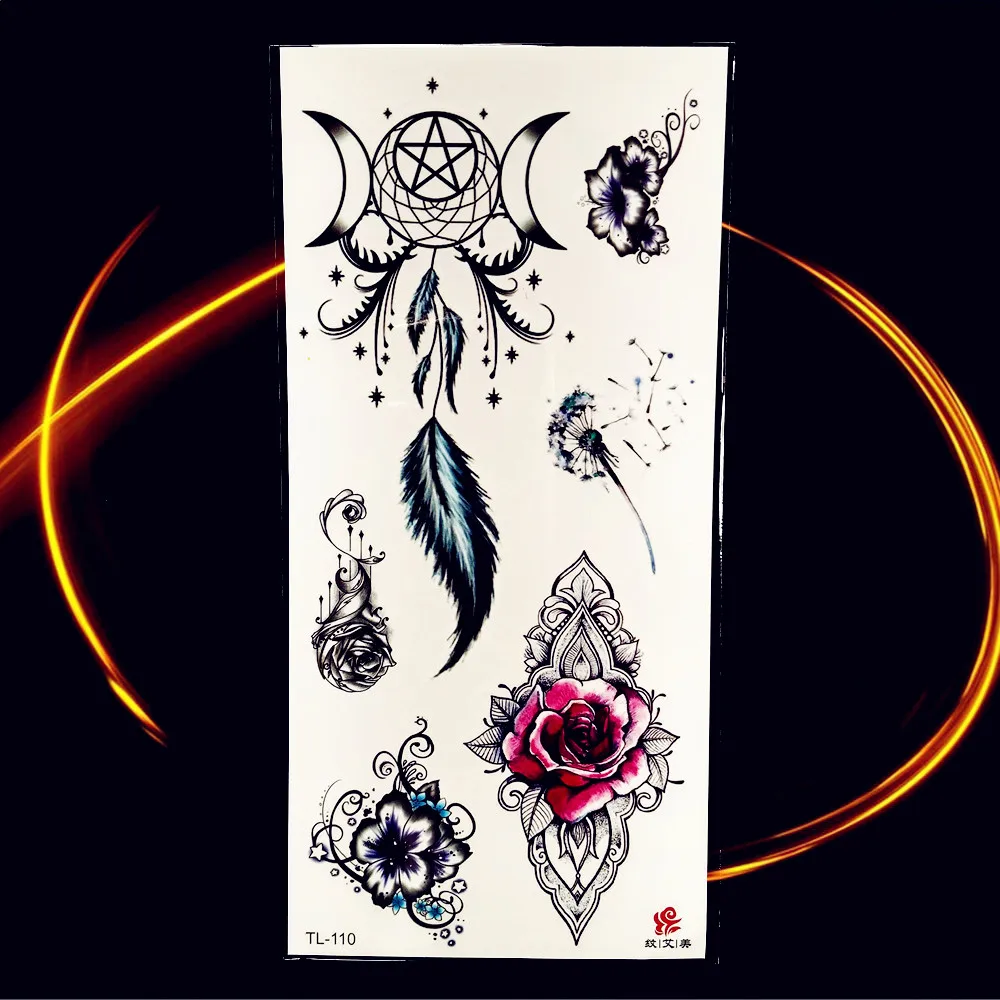 Большой цветок розы временные искусственные татуировки ювелирные изделия дизайн кулон хна водонепроницаемый поддельные татуировки наклейка женский боди-арт татуировки руки 3D - Цвет: HTL110