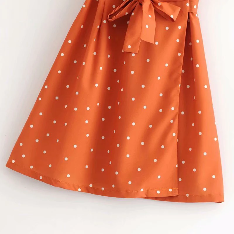 Женское винтажное мини-платье трапециевидной формы с глубоким v-образным вырезом и коротким рукавом во французском стиле оранжевое шикарное женское тонкое мини-платье в горошек
