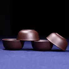 4 шт./компл. 60 мл фиолетовый ручной работы маленький рот чашки из фиолетовой глины чай Чашки Блюдца чайные бамбуковые хризантемы чай аксессуары