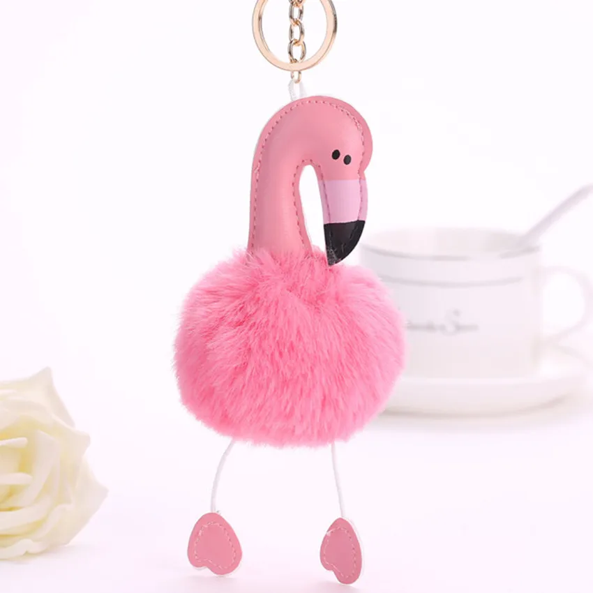

2019 Cute Flamingo pompom keychain Pendant Birthday Party Decorations Phone Car Bag Hanger Accessories Bridesmaid