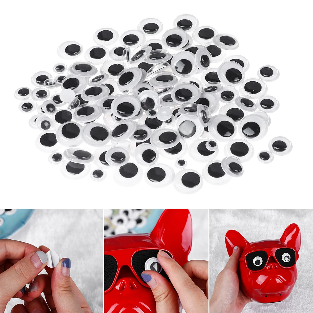 

100pcs/lot 6-15mm Plastic Black Fake Eyes Self-Adhesive For DIY Plush Animal Dolls Kids Toys Making Crafts Doll Accessories