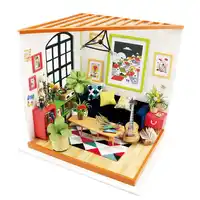 Robotime Home Decor Figurine DIY Sitting Room Wood Miniature Doll House Modern Home Decoration Dollhouse Gift for Children DG106