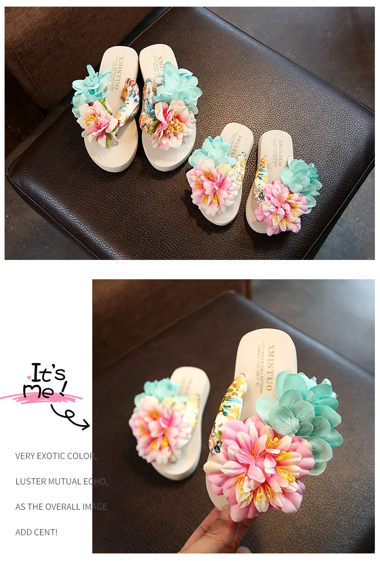 Тапочки для девочек; Детская домашняя обувь; нескользящие Вьетнамки; модная пляжная обувь с цветами для девочек; летние шлепанцы; детские сандалии
