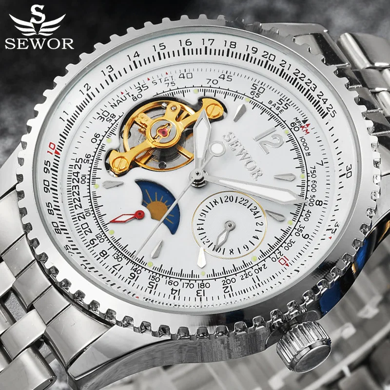 

Tourbillon Automatic Mechanical Watch Men SEWOR Top Brand Luxury Sport Military Watch Stainless Steel Watch Relogio Masculino