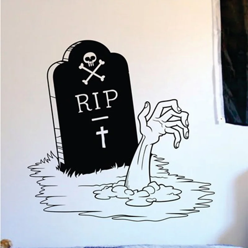 New Happy Halloween Zombie Hand and Tombstone Living Room Vinyl Carving