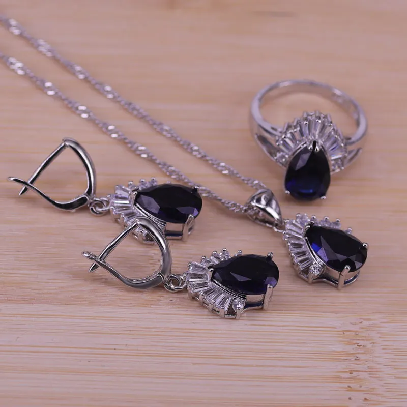 

New Arrival Pear Wedding Jewelry Set Silver 925 Cubic Zircon Necklace/Earring/Ring Set Wedding/Party Present Women