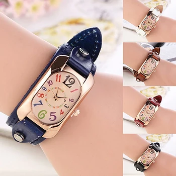 

Women Casual Faux Leather Strap Oblong Case Quartz Wrist Watch