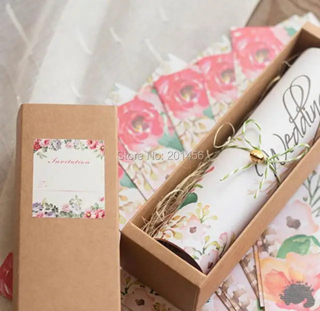 50 free personalized customised printing kraft box scroll wedding scroll wedding invitations cards