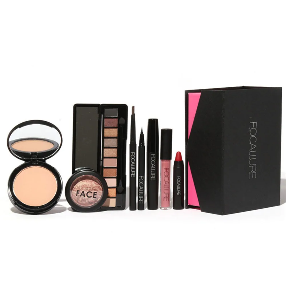 

8Pcs Makeup Suit For FOCALLURE Essential For Beginners brow pens+eyeshadow+powder+lip+eyeliner+mascara+blush+lip gloss hot sale