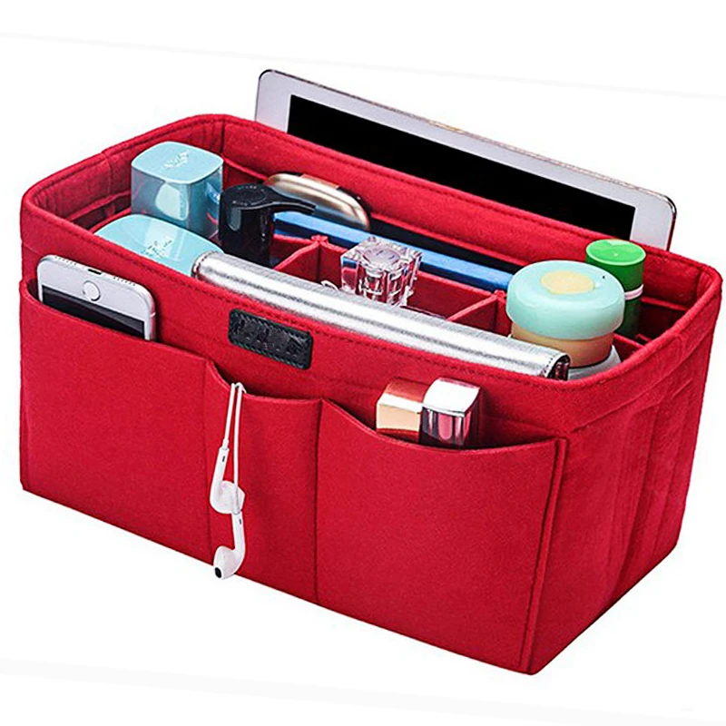 

1PC Womens Makeup Organizer Insert Bag Felt Cloth Handbag Cosmetic Multi-functional Travel Toiletry Storage Purse Pouch