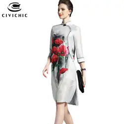 Civichic Новый Для женщин улучшилось Cheongsam Винтаж Цветочный принт Qipao три четверти рукав Вечернее Vestidos леди Восточный платье qp101