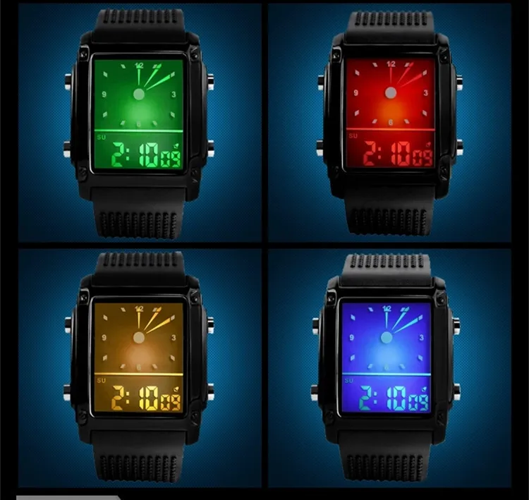 New Fashion Led Digital Watches Men Sports Watches Dual Time Analog Digital Watches LED Colorful Backlight Glow Watches Unisex
