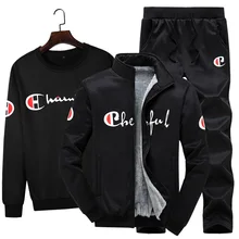 Мужчины 3PCS Set Спортивные костюмы Зимний сгущает теплый спортивный костюм 3 шт. Меховая куртка