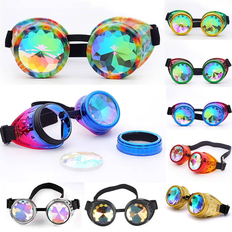 Hotselling Kaleidoscope Rainbow Crystal Lenses Steampunk Goggles EDM Glasses Gothic Cosplay Goggles Eyewear Vintage Halloween