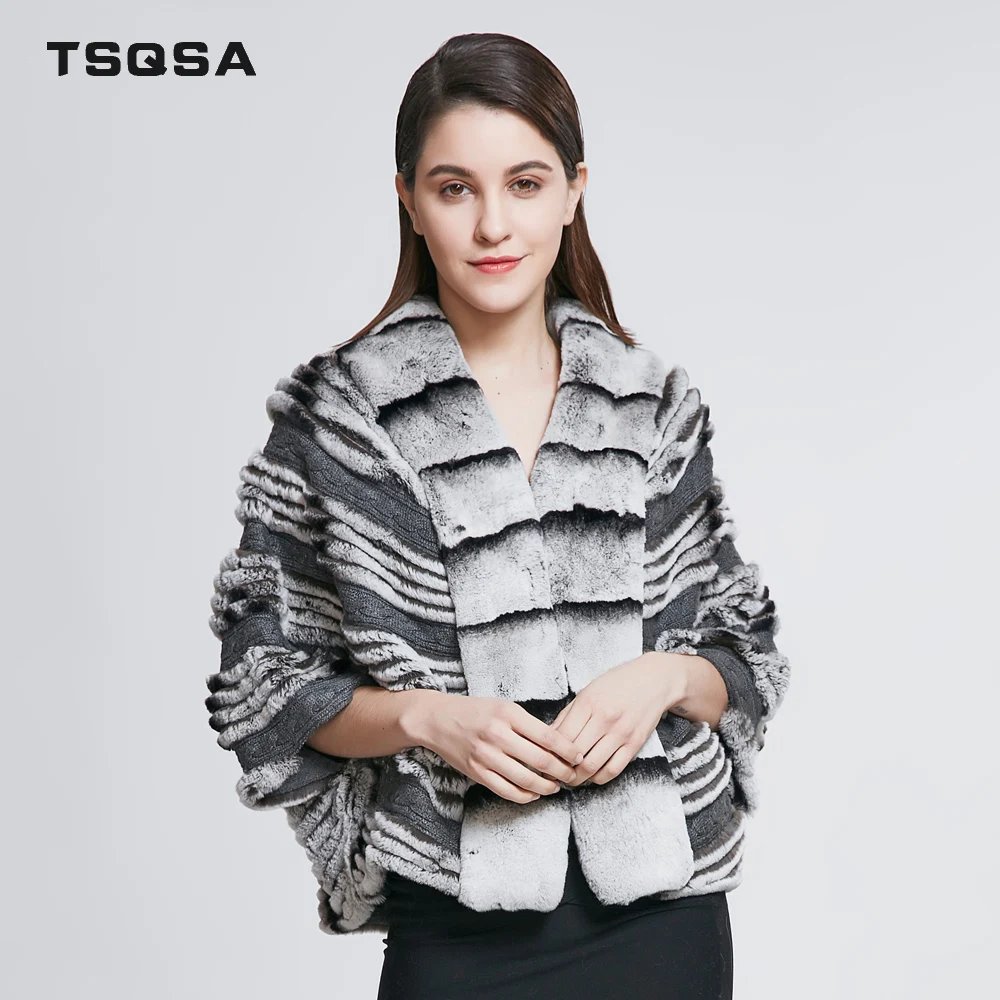

TSQSA Girl’s Real Rabbit Fur Coat Bat Sleeve Natural Rex Rabbit Fur Jacket For Women Fashion Short Style Lady Coats TAC1803