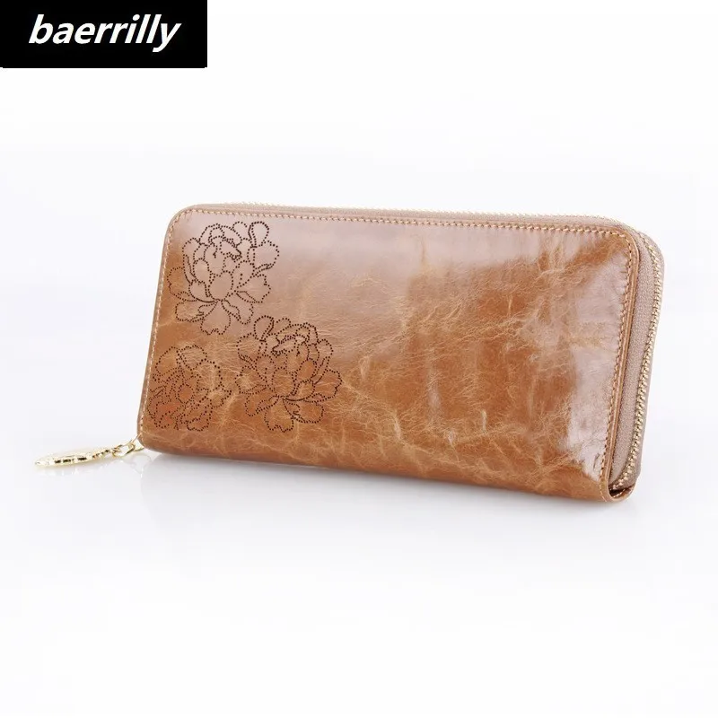 

2018 New Genuine Leather Women Wallet Female Long Day Clutch Lady Walet Portomonee Rfid Money Bag Flower Print Zipper Coin Purse