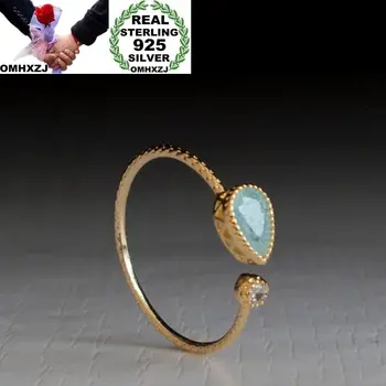 

OMHXZJ Wholesale European Fashion Woman Man Party Gift Water Drop Open Zircon 925 Sterling Silver 18KT Yellow Gold Ring RR432