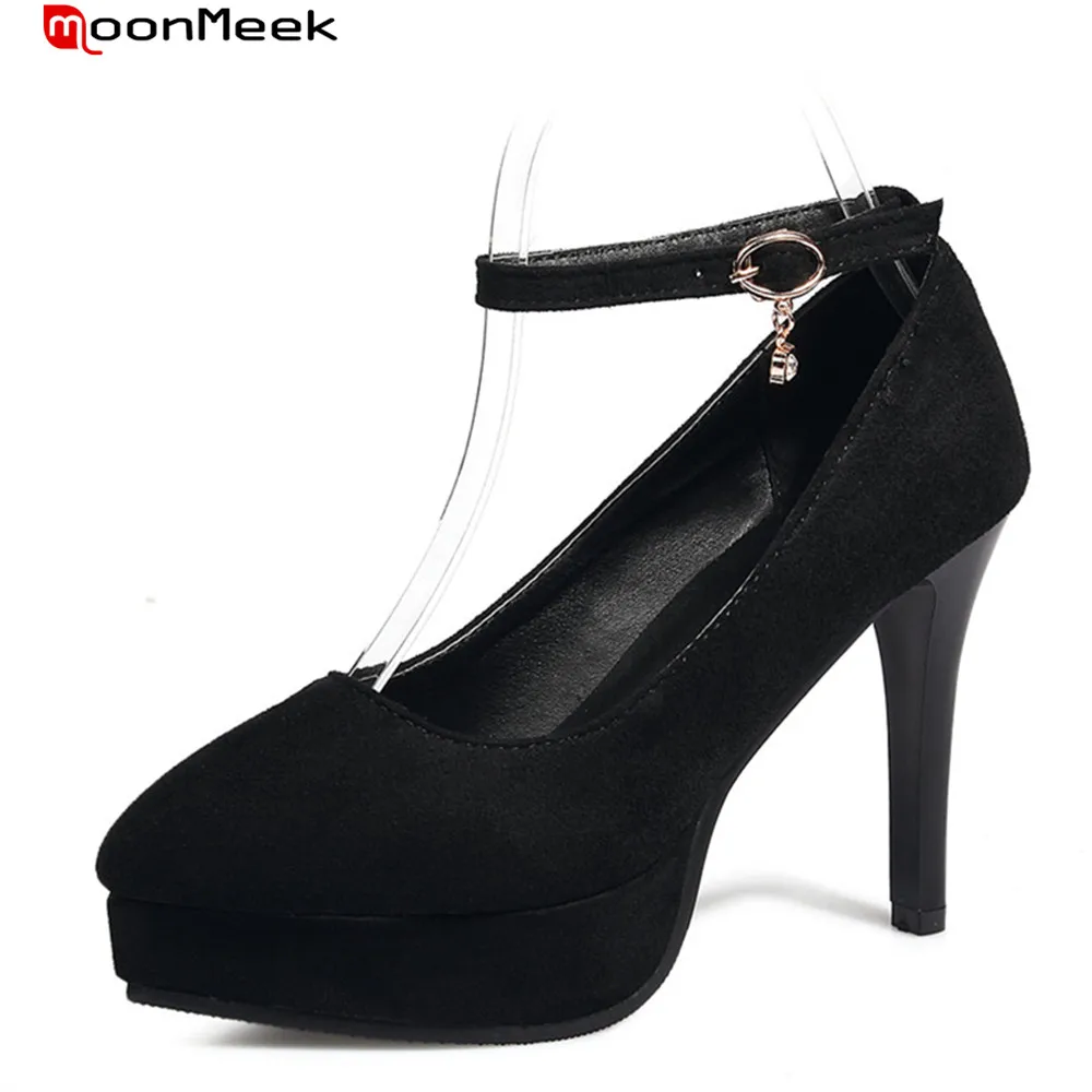

MoonMeek new fashion female platform shoes extreme high heel thin heel with buckle simple round toe sexy women pumps