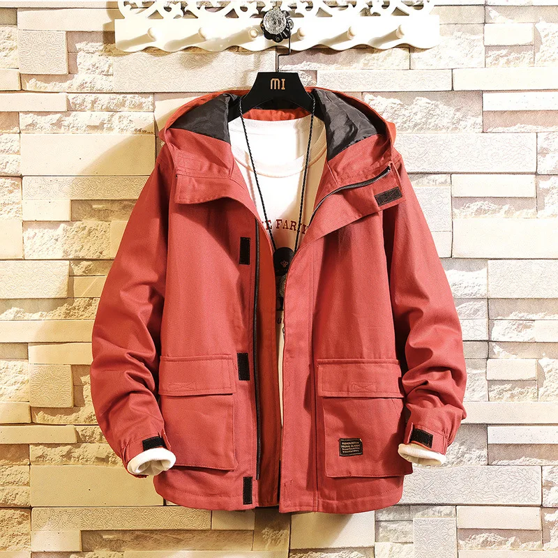 

Men's tooling jacket Spring and autumn hooded jacket Korean version of the loose camouflage shirt Trendy men's jacket