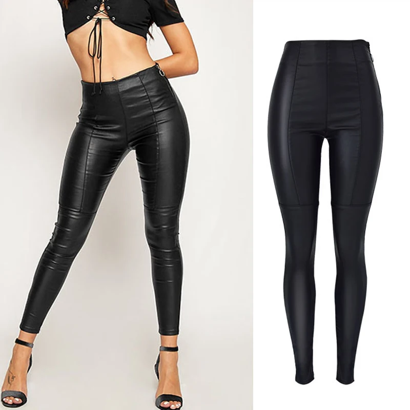 Джинсы, женские облегающие джинсы, женские джинсы с высокой талией из искусственной кожи, женские сексуальные черные джинсы-карандаш - Цвет: Черный