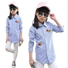 Gulugulumi/ брендовая полосатая блузка с принтом для девочек; сезон осень-весна; Детская школьная блуза принцессы с длинными рукавами и вышивкой; Лидер продаж