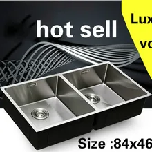 Квартира vogue кухня ручная раковина двойной паз большая роскошь сделать блюда 304 нержавеющая сталь Горячая 84x46 см