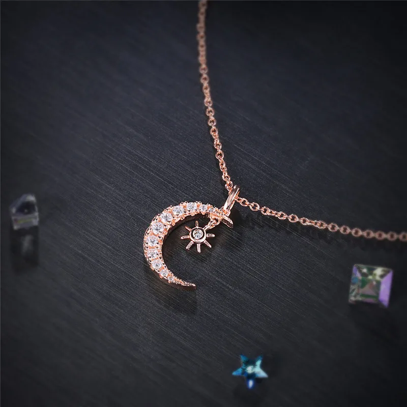 ROXI изящное колье с кулоном в форме полумесяца, женское ожерелье с кристаллами, колье из розового золота, Женские Ювелирные изделия, подарок на день рождения