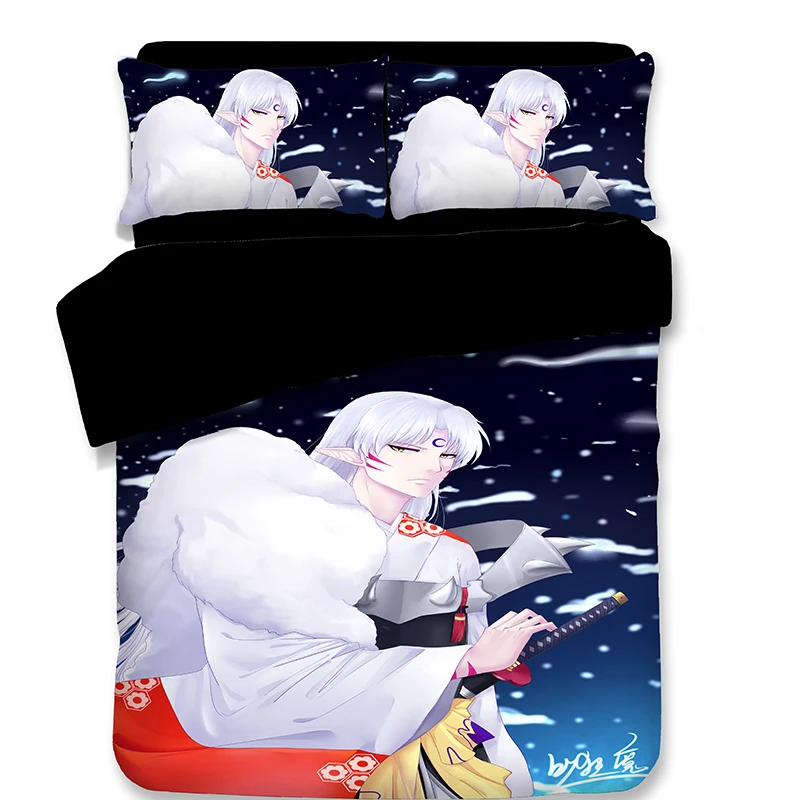Japanese Ninja Anime Inuyasha Teen Boys and Girls Bedding Sets Twin Queen King Size Sheet Pillowcase Duvet Cover 4pcs Bedclothes