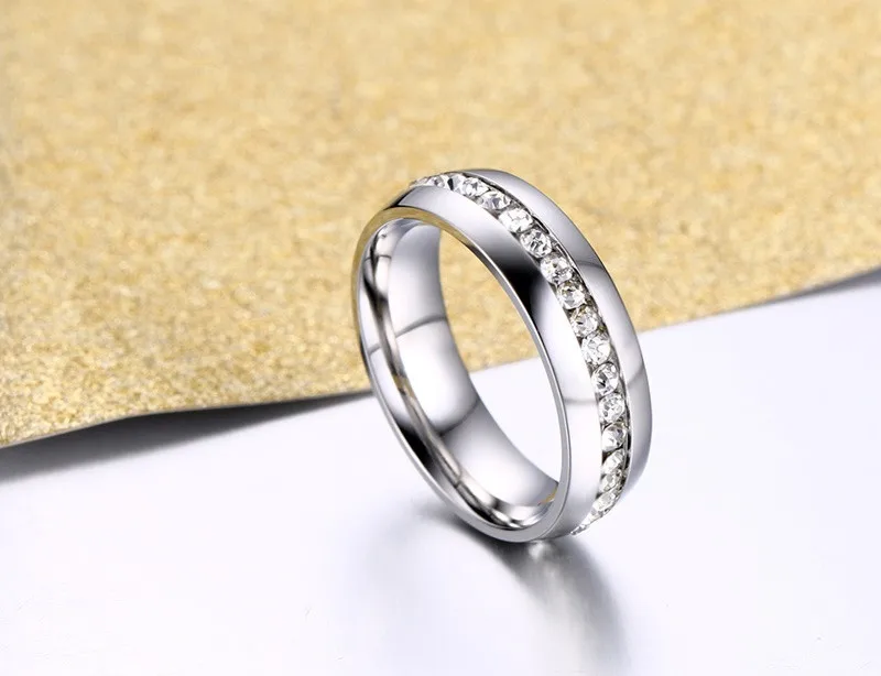 Modyle 2019 New Fashion One Row Crystal Rings for Women Gold /Silver Color Stainless Steel Wedding Jewelry