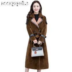 Пальто из искусственного меха Для женщин высокие замшевые дубленка зимняя верхняя одежда осень Повседневное пальто с поясом Двусторонний