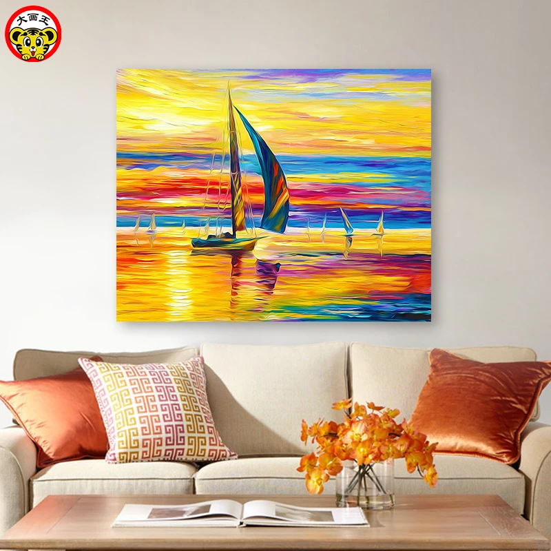 Kaufen Malerei durch zahlen kunst farbe durch zahl Diy Europäischen sunset segeln landschaft malerei hintergrund wand hand gemalt füllung de