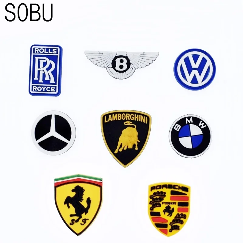 1pc PVC Cars Logo Shoe Charms Shoe accessories Shoe decoration Shoe Buckles Accessories Fit Bands Bracelets Croc JIBZ D033