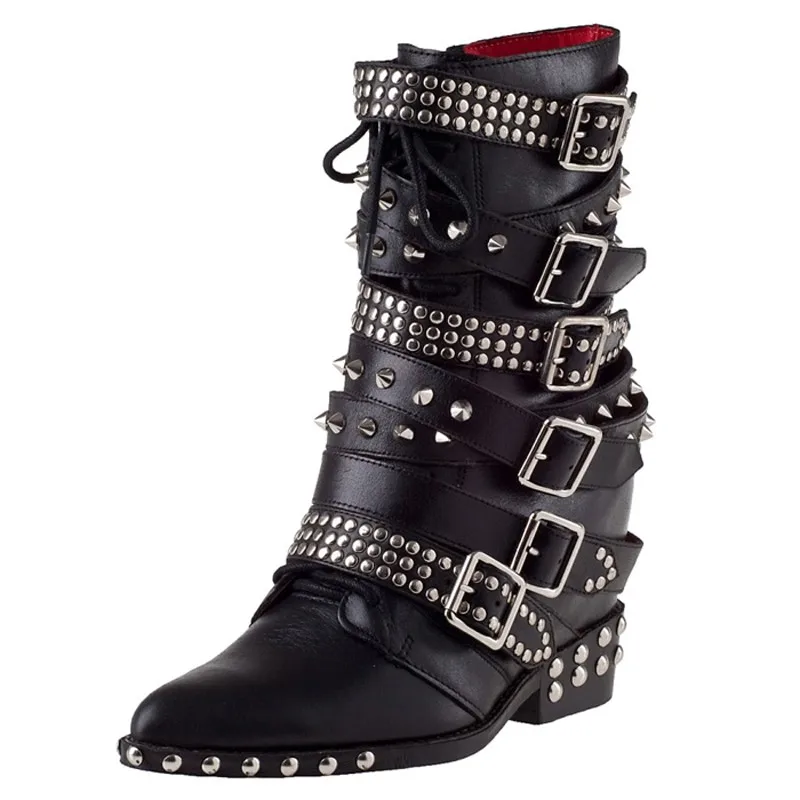 Ботильоны в стиле панк с пряжкой и заклепками; женские дизайнерские ботинки martin в байкерском стиле; женская обувь на танкетке на очень высоком каблуке для подиума