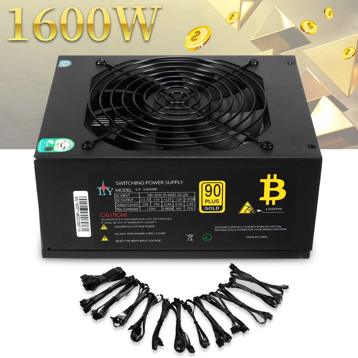 

80 Plus Efficiency 1600W Modular PC Power Supply 12V 24PIN 8PIN For Miner Mining Computer Components PC Power Supply For BTC