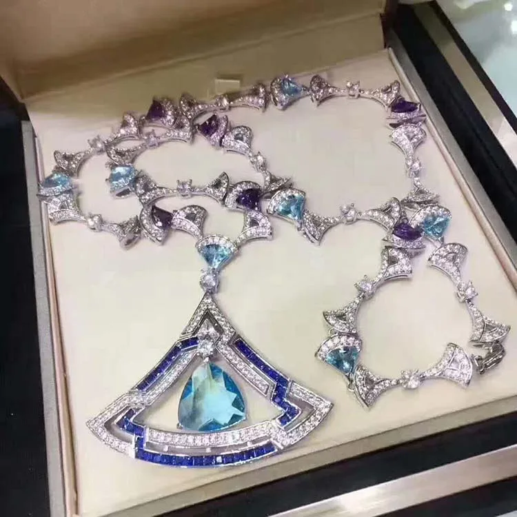 

Brand Fashion Party High Jewelry For Women Colorful Crystal Fan Pendant Big Fan Design Necklace Pendants Top Quality