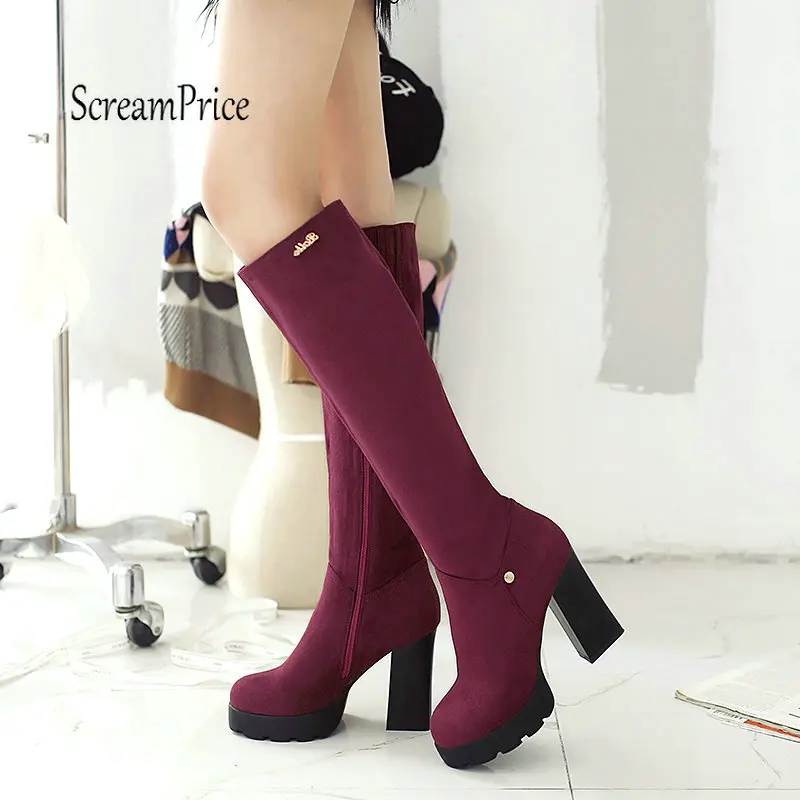 MORAZORA new arrival boots women round toe platform shoes zipper rivet knee high boots sexy high heels party wedding shoes