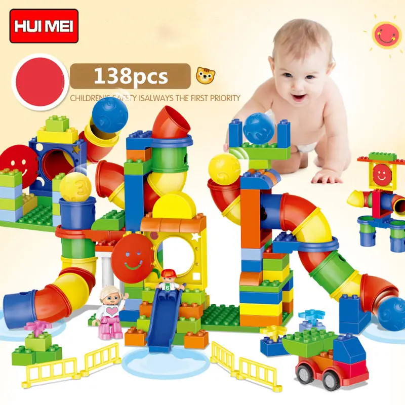 

HM132 138pcs large particles Building Blocks Amusement park slid without box Compatible With Legoe Duploo Toys toys for children