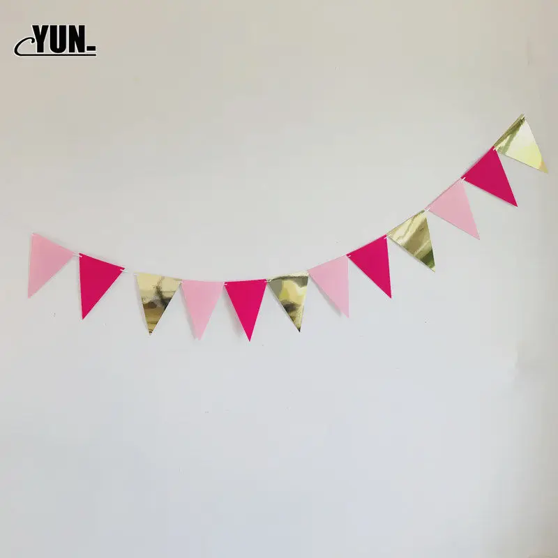 12pcsset white gold golden triangle flag Lahua party wedding room decoration banner beautiful and convenient 8Q (5)