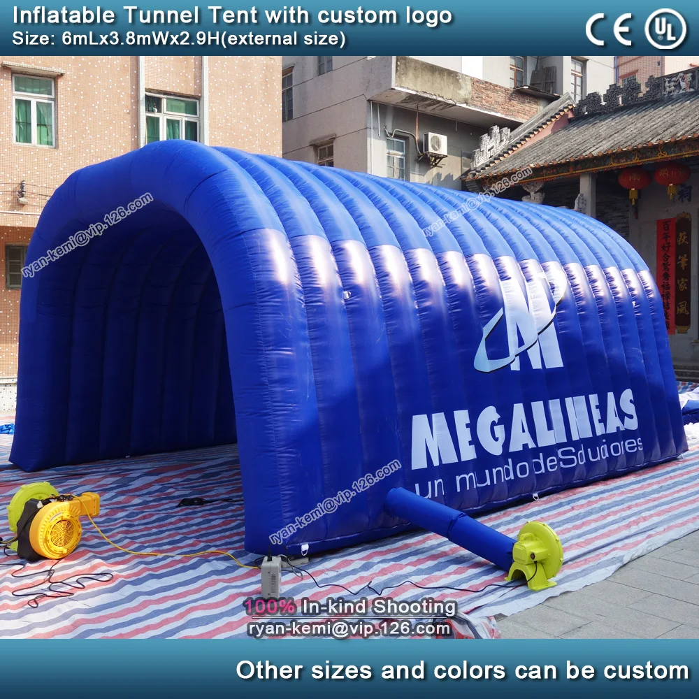 6mLx3.8mWx2.9mH inflatable tunnel tent with custom logo 20ft blue inflatable sports tent wedding party outdoor events tent