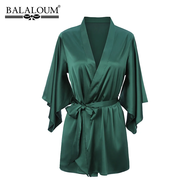 BALALOUM Новое поступление женский зеленый халат шелковое сексуальное кимоно Ночная рубашка Свадебные вечерние банные халаты подарок высокое качество