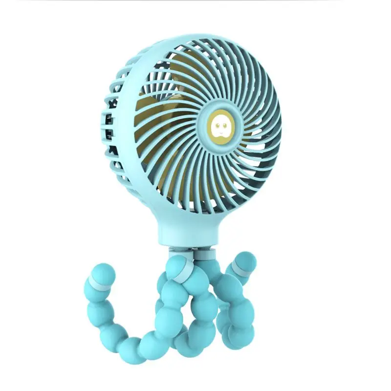 Premium New Mini Portable USB Charging Hanging Octopus Shape Stand Adjustable Handheld Fan Cooler for Baby Stroller Student Use