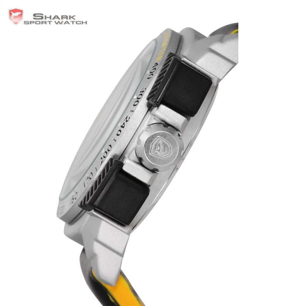 Tiger Shark Sport Watch New Date 24Hrs Silver Bezel Black Yellow Leather Strap Male Clock Military Quartz Men Wristwatch /SH415