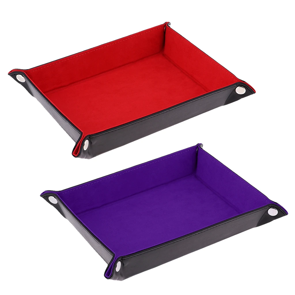 MagiDeal 2Pcs PU Leather Foldable Dices Rolling Tray Square 215x155x45mm for Watch Jewelry Storage Case Home Decor